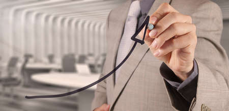 businessman hand working with new modern computer and business strategy as conceptの写真素材