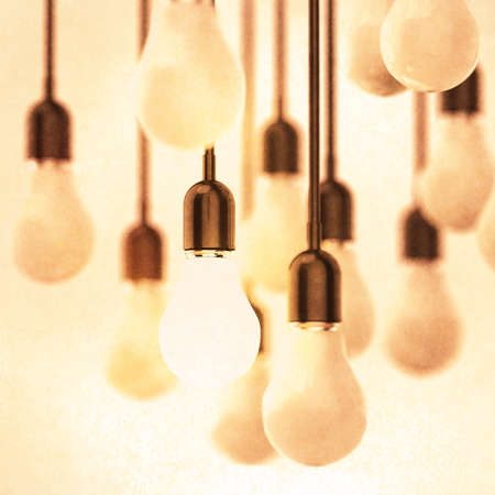 creative idea and leadership concept with growing 3d light bulb as vintage style conceptの写真素材