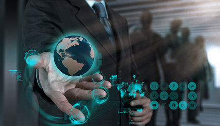 businessman working with new modern computer show social network structure