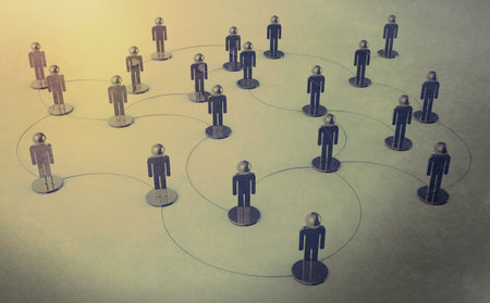 social network human 3d on world map as vintage style conceptの写真素材
