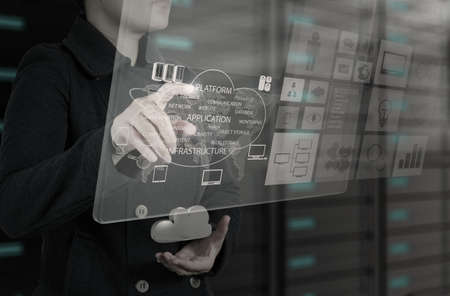 businesswoman hand working with new interface computer graph as conceptの写真素材