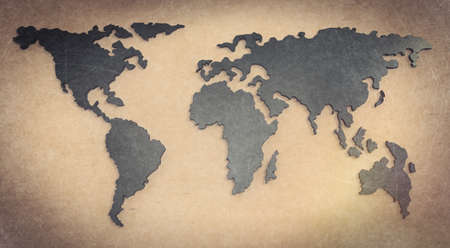 social network 3d on world map as vintage style conceptの写真素材