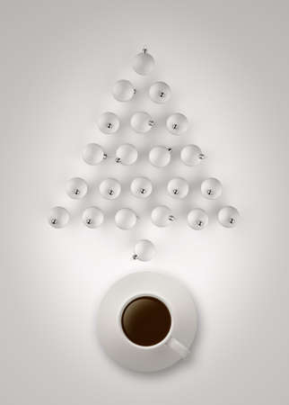 christmas balls and coffee cup as conceptの写真素材