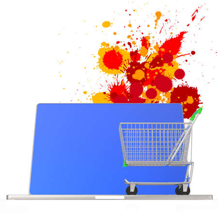 online shopping 3d on splash colors background as conceptの写真素材
