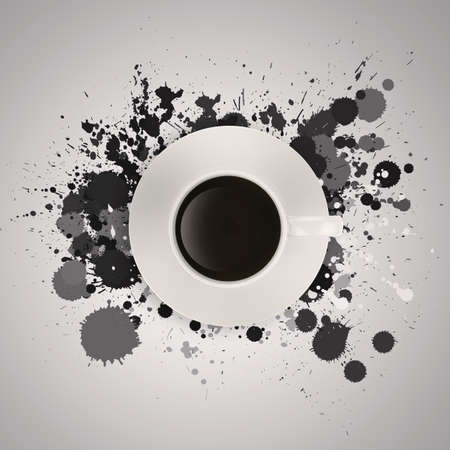 3D Black Coffee in White Cup on splash backgroundの写真素材