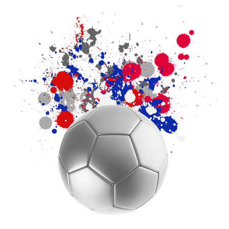 3d rendering of a soccer ball with flags splashing colors backgroundの写真素材