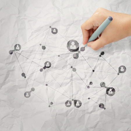 hand drawing social media icon on crumpled paper as conceptの写真素材