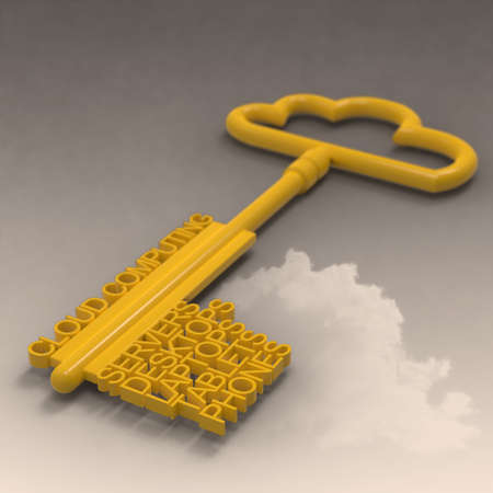 Cloud computing diagram with metallic cloud and the key as conceptの写真素材