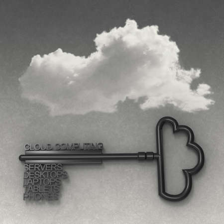 Cloud computing diagram with metallic cloud and the key as conceptの写真素材