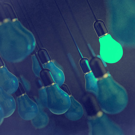 creative idea and leadership concept light bulb as vintage style conceptの写真素材
