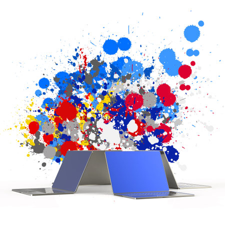 laptop computer with color splash background as concept