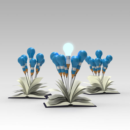 drawing idea pencil and light bulb concept outside the book as creative conceptの写真素材