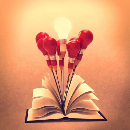 drawing idea pencil and light bulb concept outside the book as creative as vintage style conceptの写真素材