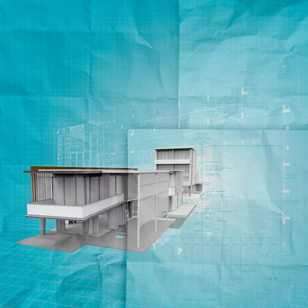 new modern architectural 3d on crumpled paper backgroundの写真素材