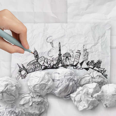 crumpled paper and traveling around the world as conceptの写真素材