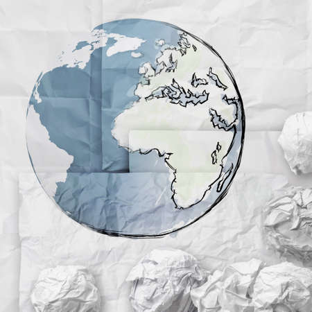 hand drawn crumpled world paper symbol as conceptの写真素材