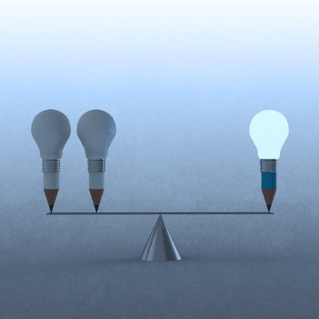 false balance of pencil lightbulb as vintage style conceptの写真素材