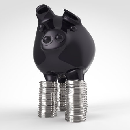 winner piggy bank standing on coin as conceptの写真素材