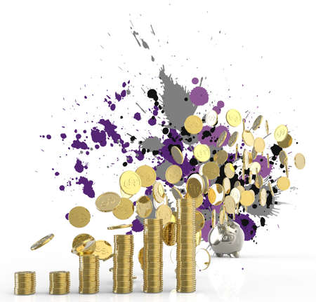 winner piggy bank and splashing colors background as conceptの写真素材