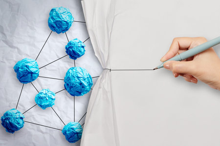 crumpled paper as social network structure on wrinkled paper creative concept 