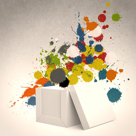  thinking outside the box and splash colors as concept