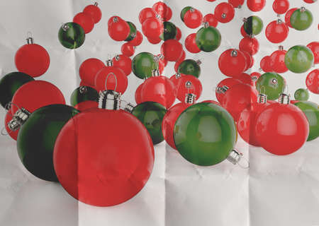 Christmas balls as vintage style on crumpled paperの写真素材