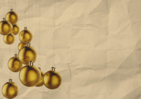 Christmas balls as vintage style on crumpled paperの写真素材