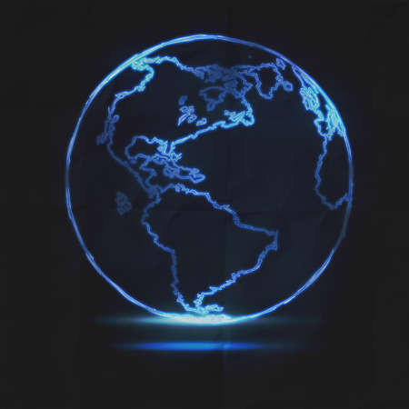 Abstract Glowing World Map on crumpled paper backgroundの写真素材