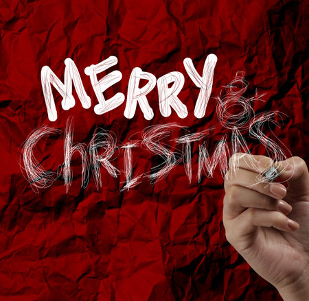 hand draw Christmas Card  on wrinkled paper as vintage style conceptの写真素材