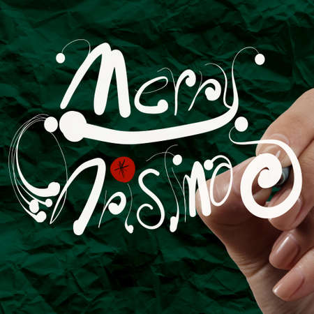 hand draw Christmas Card  on wrinkled paper as vintage style conceptの写真素材