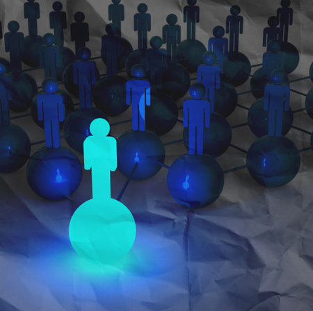 3d light growing human social network and leadership on crumpled paper as conceptの写真素材