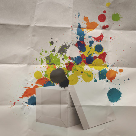  thinking outside the box and splash colors crumpled paper as concept