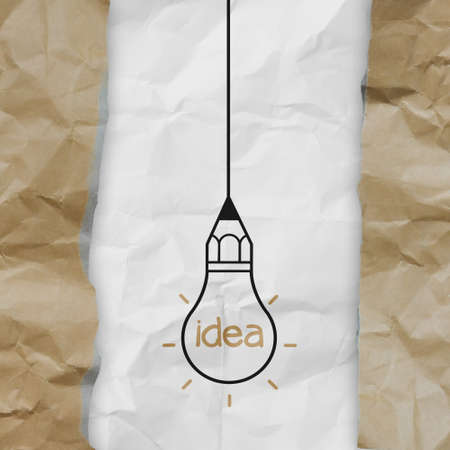 light bulb crumpled paper and recycle tear envelope as creative concept backgroundの写真素材