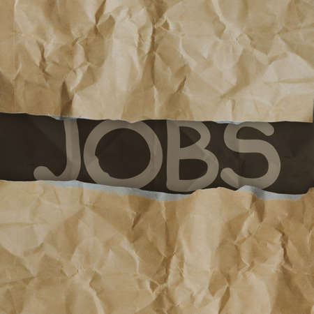 hand drawn  jobs words on crumpled paper with tear envelope as conceptの写真素材