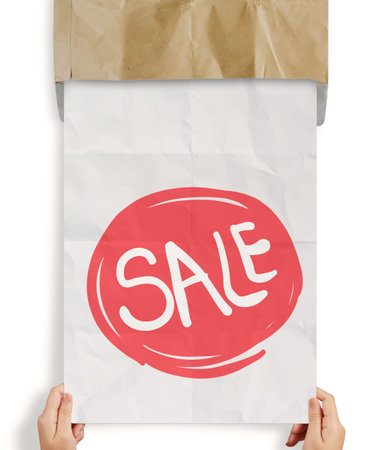 word sale with crumpled paper background as concept designの写真素材