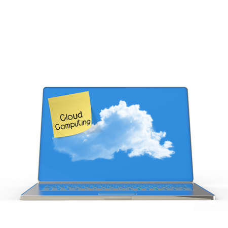 Cloud Computing words on sticky note with laptop computer as conceptの写真素材