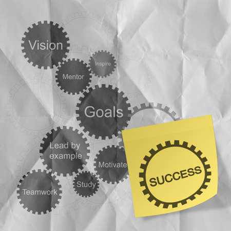 gear business success chart on sticky note with crumpled paper background as conceptの写真素材