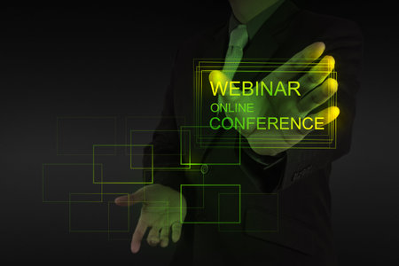 businessman hand show webinar online conference as concept