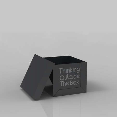3d open blank box as thinking outside the box conceptの写真素材
