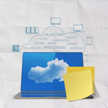 sticky note with Cloud computing word on crumpled paper background  as conceptの写真素材