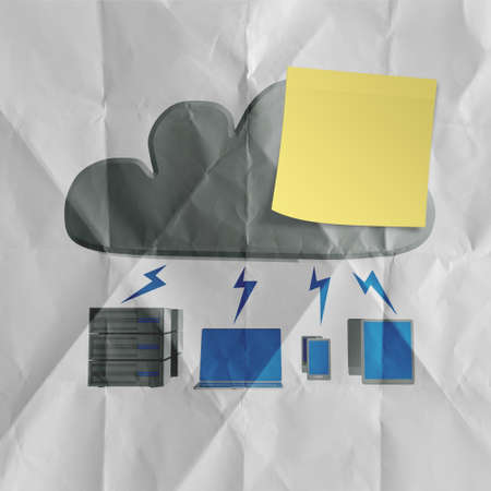 sticky note with Cloud computing word on crumpled paper background  as conceptの写真素材