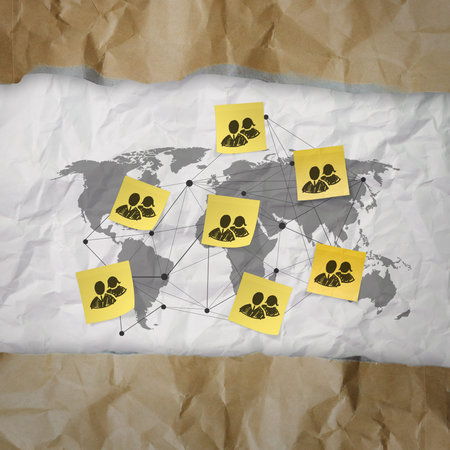 sticky note social network icon on crumpled paper background with tear recycle envelope as conceptの写真素材