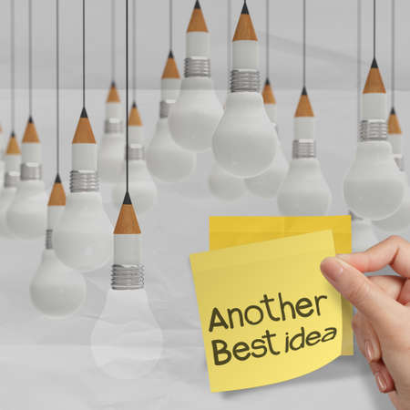 pencil light bulb 3d crumpled paper and recycle tear envelope as creative concept backgroundの写真素材