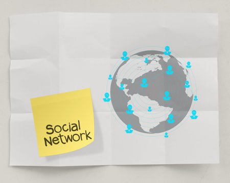 sticky note social network icon on crumpled paper background as conceptの写真素材