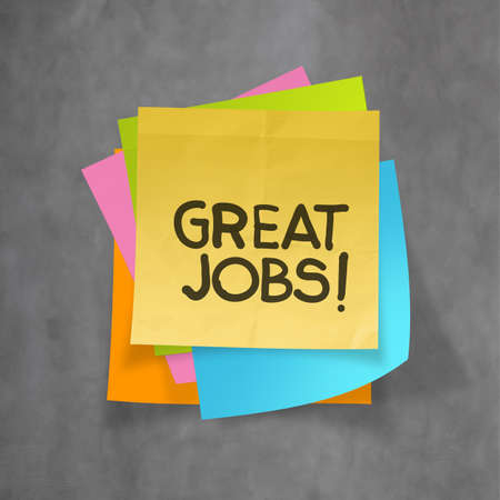 great job sticky notes on recycle crumpled paper background as conceptの写真素材