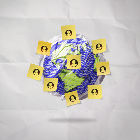 sticky note social network icon on crumpled paper background as conceptの写真素材