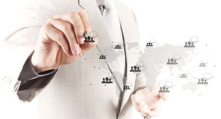 businessman working with new modern computer show social network structureの写真素材