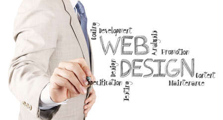 business man hand  drawing web design diagram as concept の写真素材