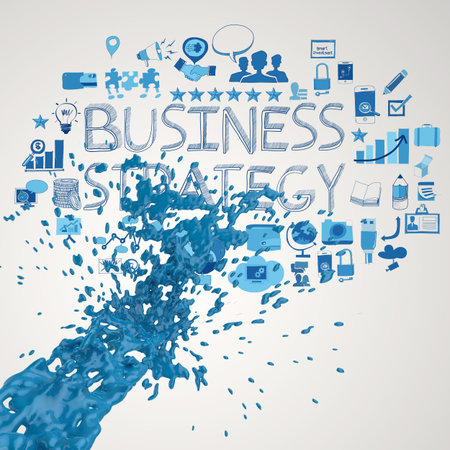 3D paint blue color splash and business strategy background as vintage style concept