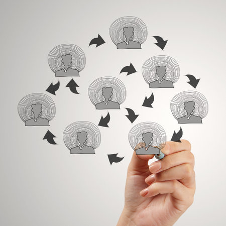 businessman hand drawing  social network structure as conceptの写真素材